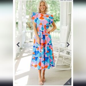 Feeling Your Best Pink Abstract Midi Dress,  Size L